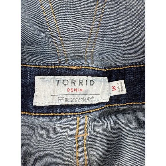 Torrid Denim Jean Overalls Womens Plus Sz 18 Dark Wash Stretch Skinny Distressed - Picture 5 of 5